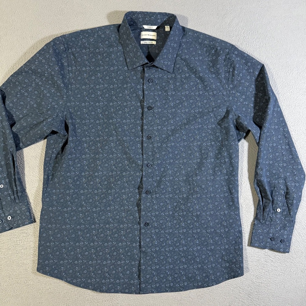 Lucky Brand Floral Print 4 Way Stretch Slim Fit Button‎ Down Shirt Mens Size XL